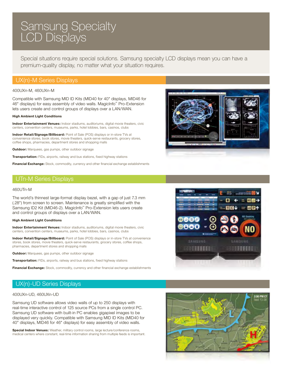 Samsung specialty lcd displays, Ux(n)-m series displays, Utn-m series displays | Ux(n)-ud series displays | Samsung 820DXn User Manual | Page 31 / 52