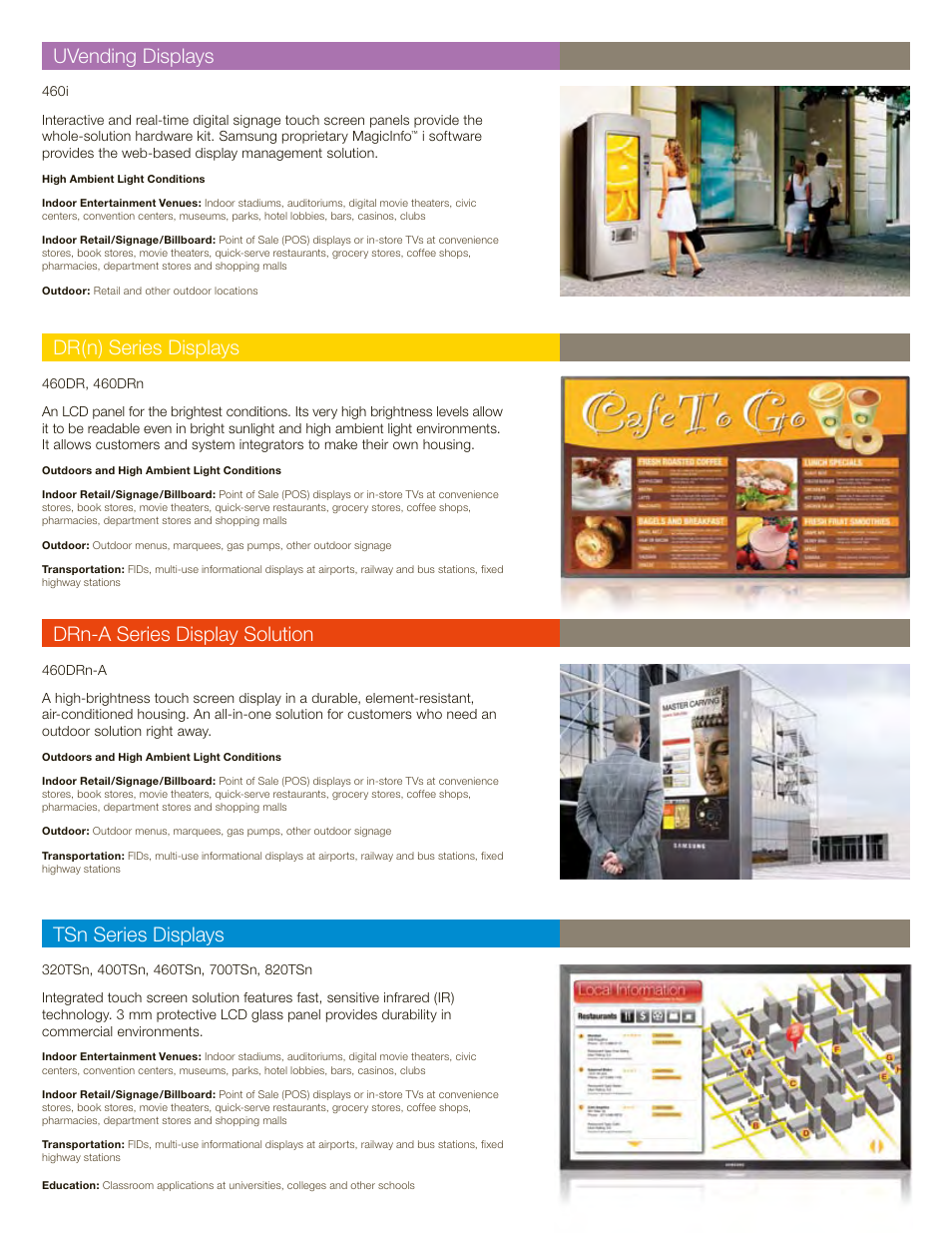 Uvending displays, Dr(n) series displays, Drn-a series display solution | Tsn series displays | Samsung 820DXn User Manual | Page 32 / 52