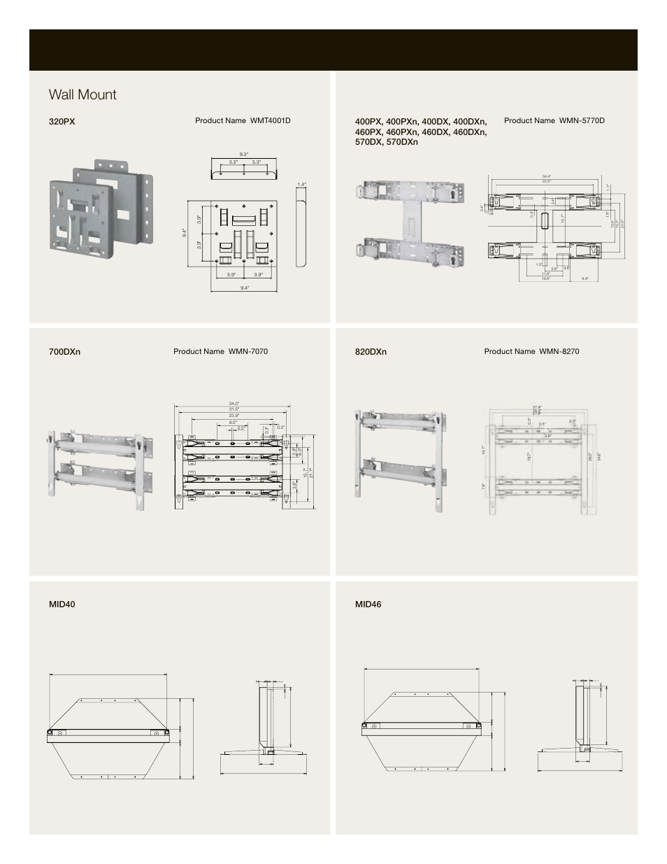 Wall mount, Mid40 mid46 | Samsung 820DXn User Manual | Page 50 / 52