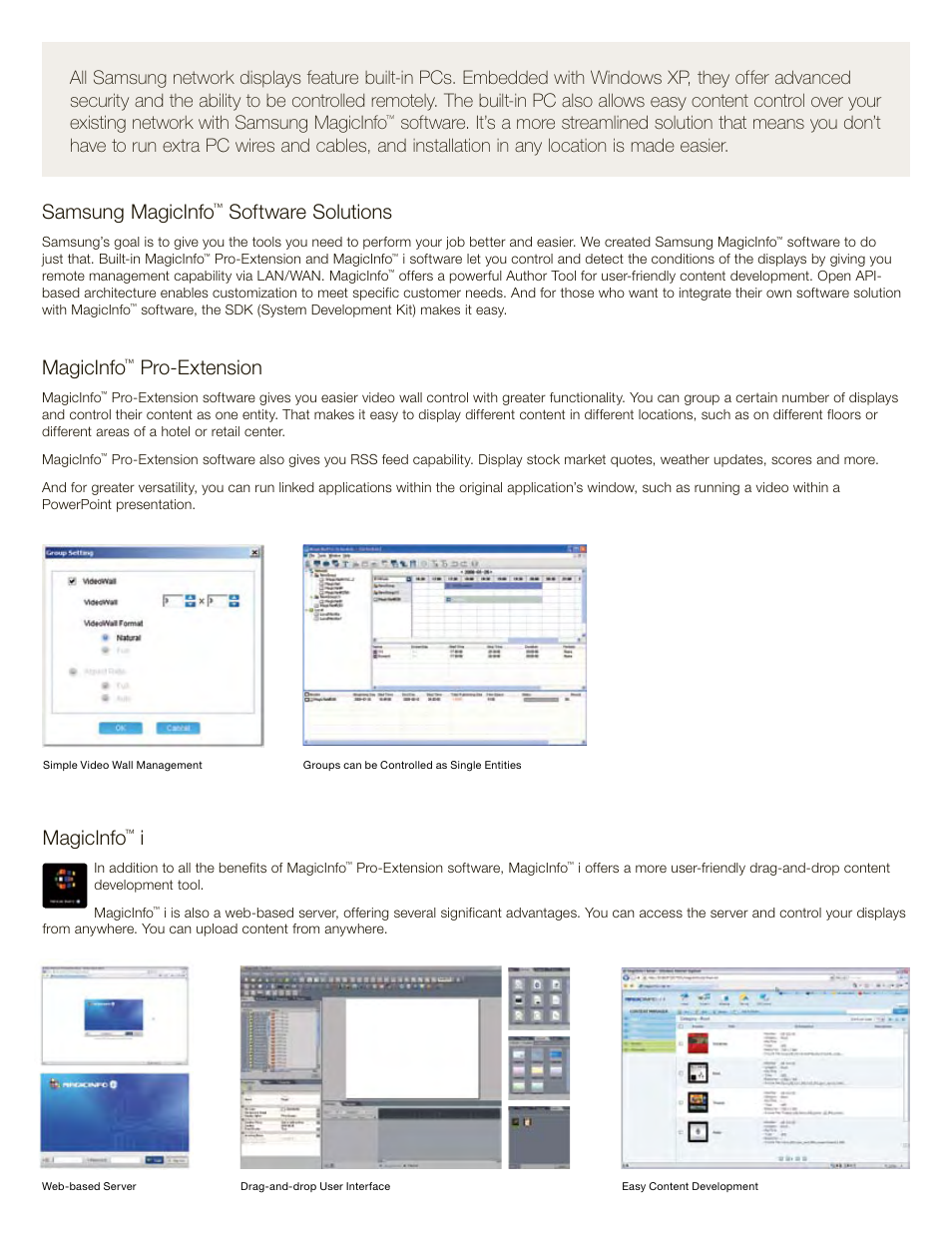 Samsung magicinfo, Software solutions, Magicinfo | Pro-extension | Samsung 820DXn User Manual | Page 6 / 52