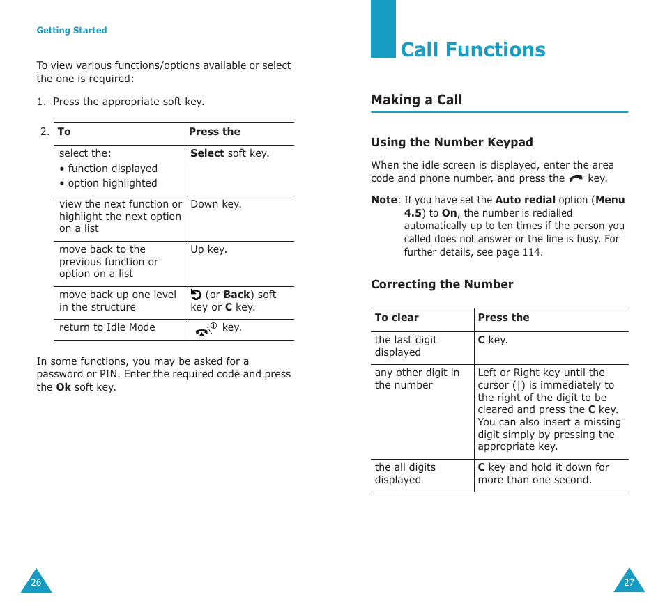 Call functions, Making a call | Samsung SGH-E700A User Manual | Page 15 / 98