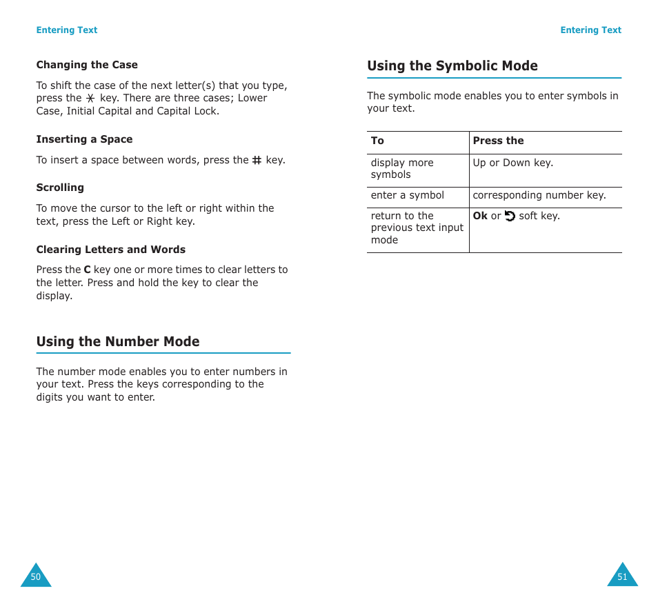 Using the number mode, Using the symbolic mode | Samsung SGH-E700A User Manual | Page 27 / 98