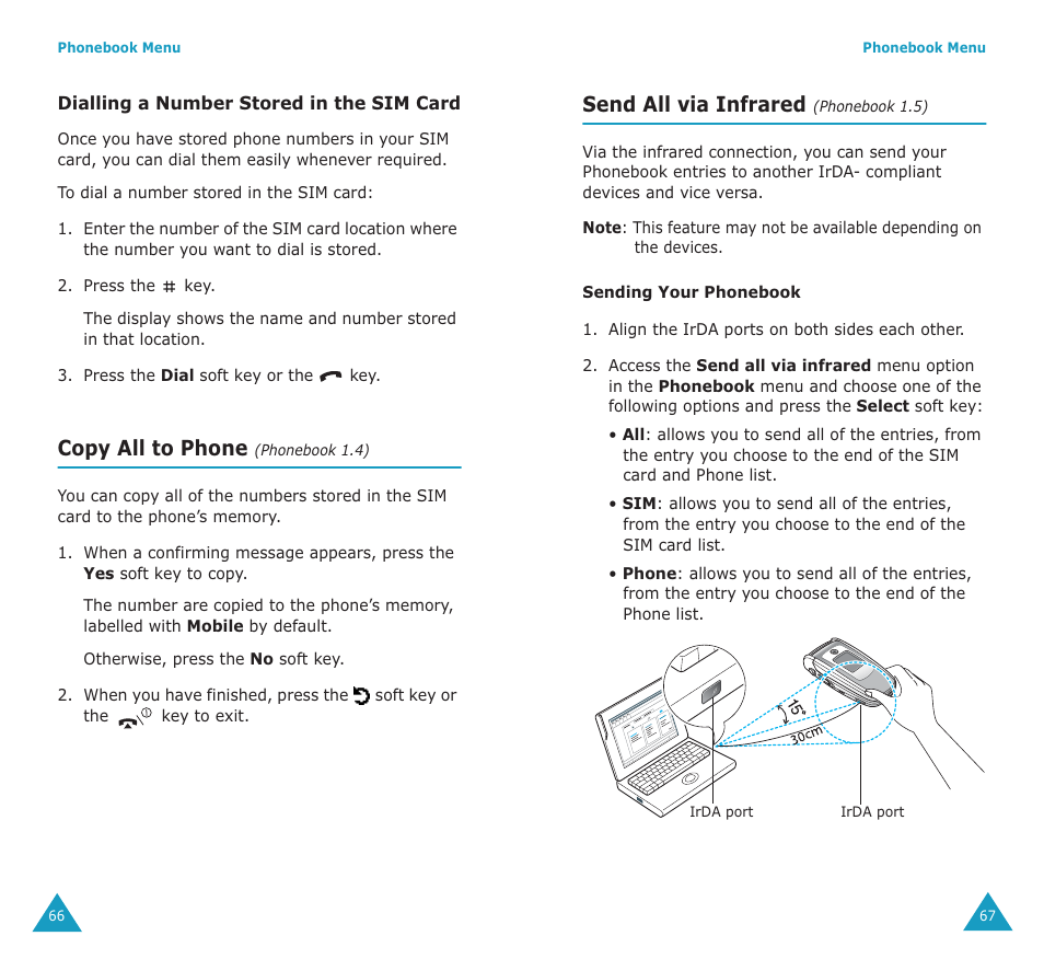 Copy all to phone, Send all via infrared | Samsung SGH-E700A User Manual | Page 35 / 98