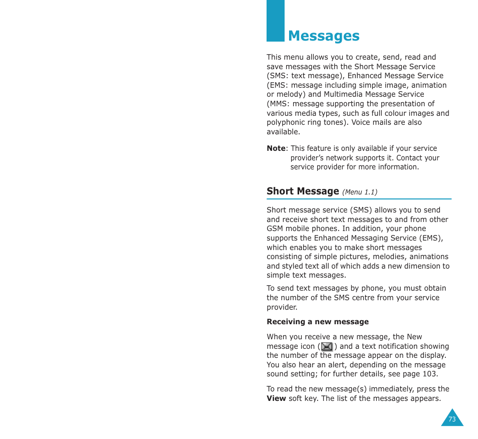 Messages, Short message | Samsung SGH-E700A User Manual | Page 39 / 98