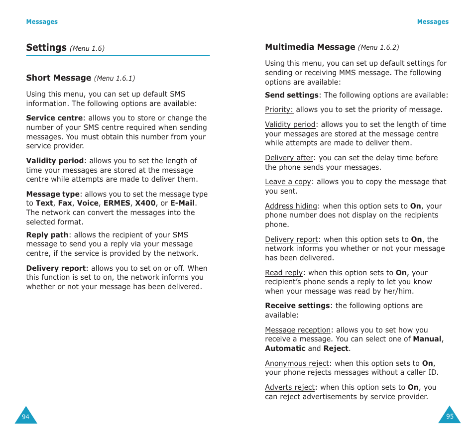 Settings | Samsung SGH-E700A User Manual | Page 50 / 98