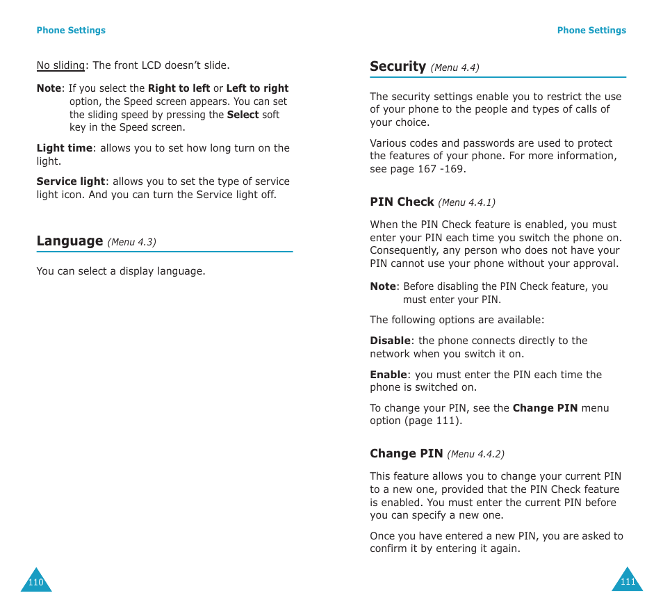 Language, Security | Samsung SGH-E700A User Manual | Page 58 / 98