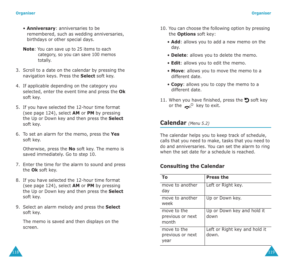 Calendar | Samsung SGH-E700A User Manual | Page 63 / 98