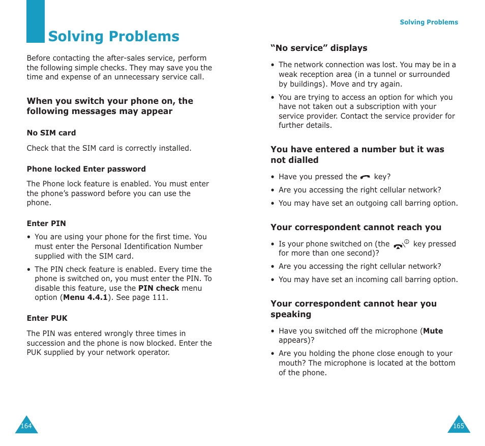 Solving problems | Samsung SGH-E700A User Manual | Page 86 / 98