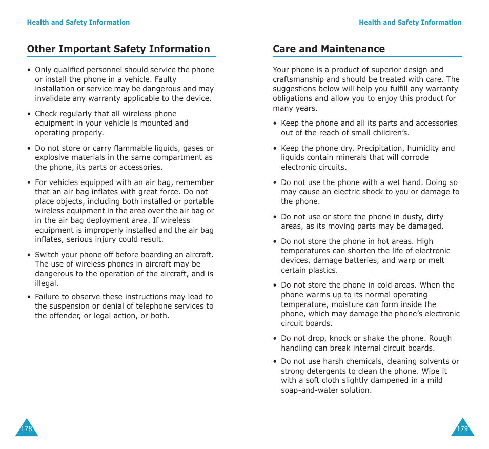 Other important safety information, Care and maintenance | Samsung SGH-E700A User Manual | Page 93 / 98