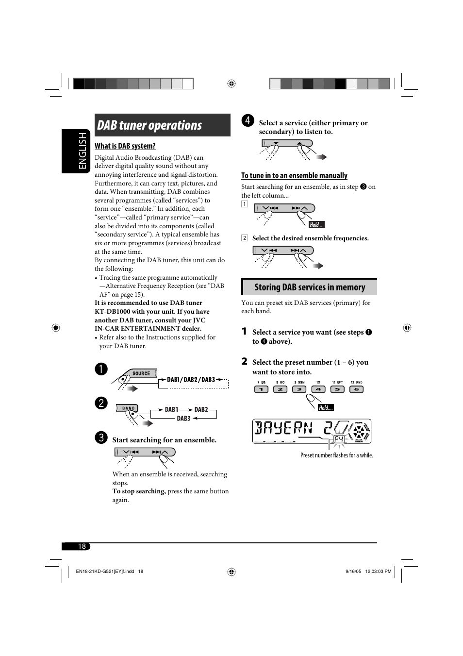 Dab tuner operations | JVC KD-G521 User Manual | Page 18 / 74