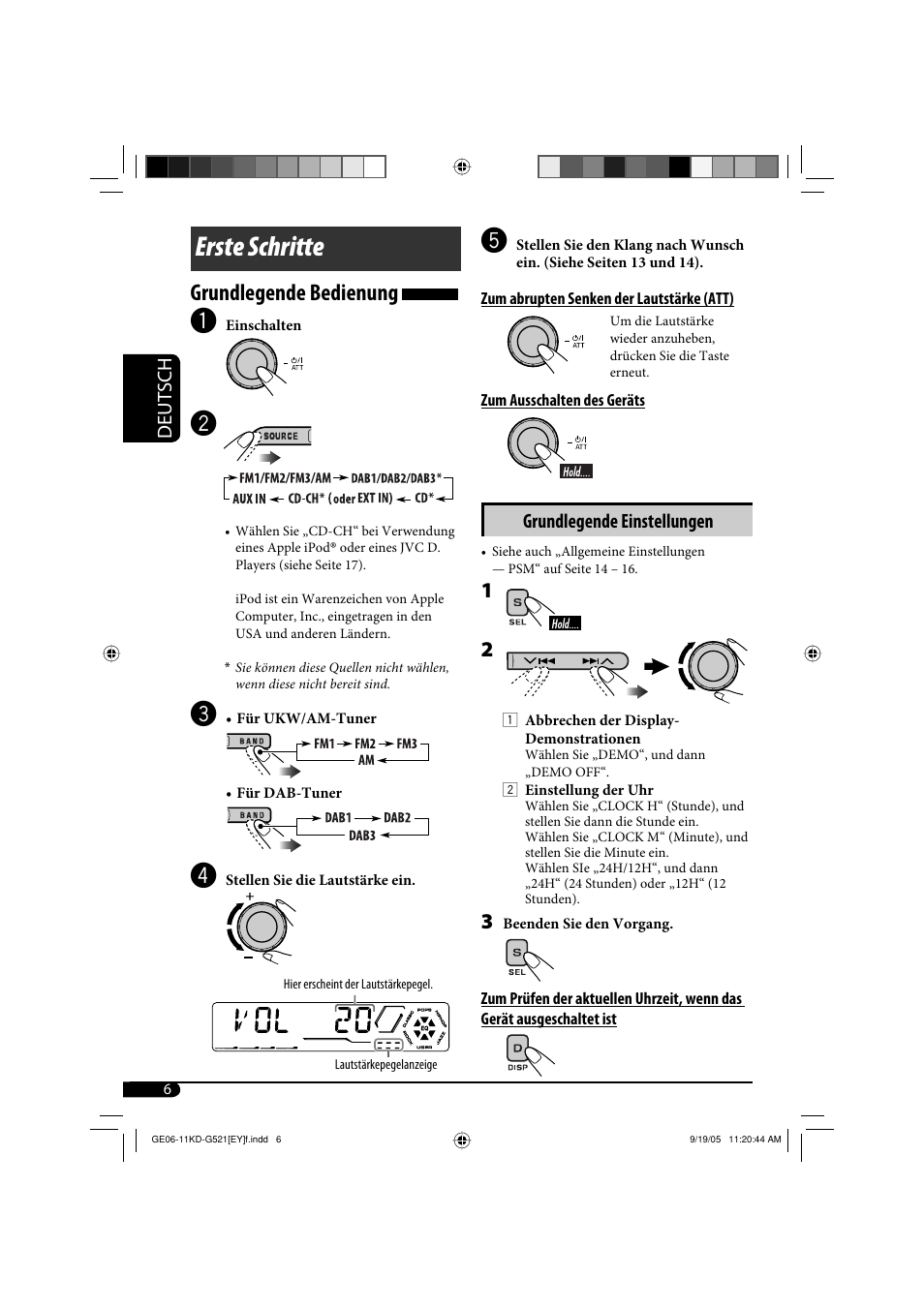 Erste schritte, Grundlegende bedienung | JVC KD-G521 User Manual | Page 30 / 74