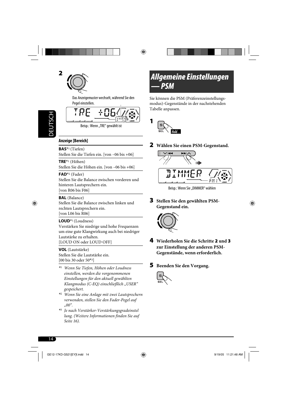 Allgemeine einstellungen — psm, Deutsch | JVC KD-G521 User Manual | Page 38 / 74