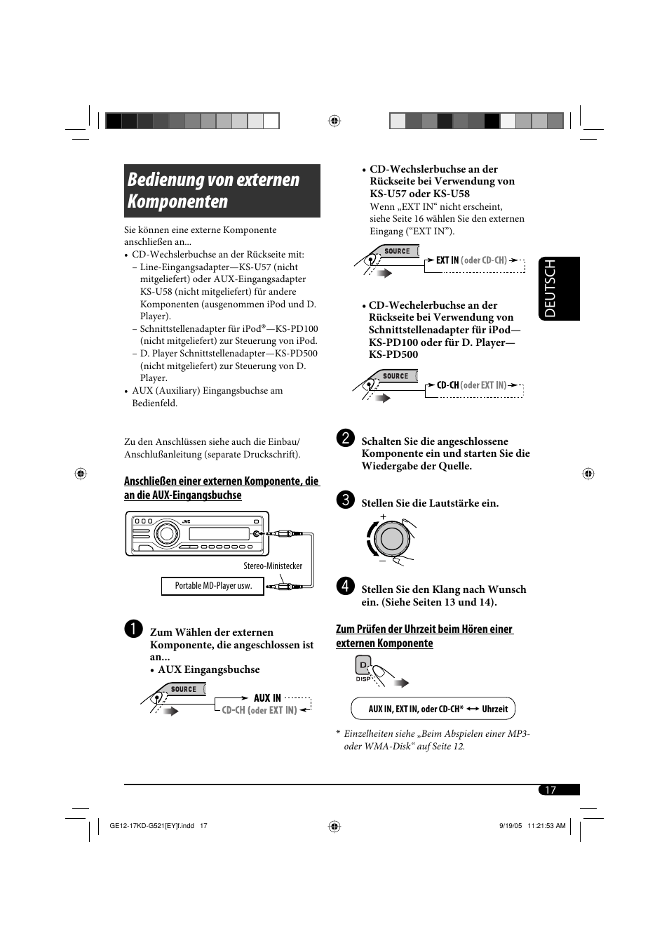 Bedienung von externen komponenten, Deutsch | JVC KD-G521 User Manual | Page 41 / 74