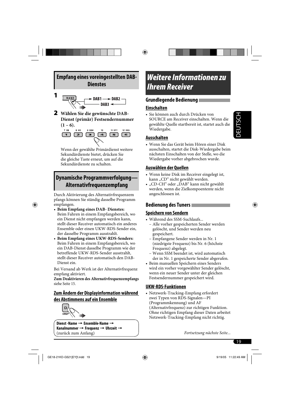 Weitere informationen zu ihrem receiver, Grundlegende bedienung, Bedienung des tuners | JVC KD-G521 User Manual | Page 43 / 74