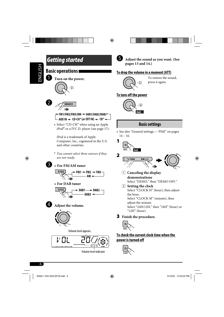 Getting started, Basic operations | JVC KD-G521 User Manual | Page 6 / 74