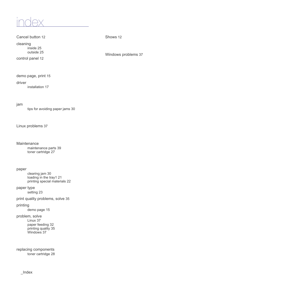 Index | Samsung ML-1640 Series User Manual | Page 46 / 83