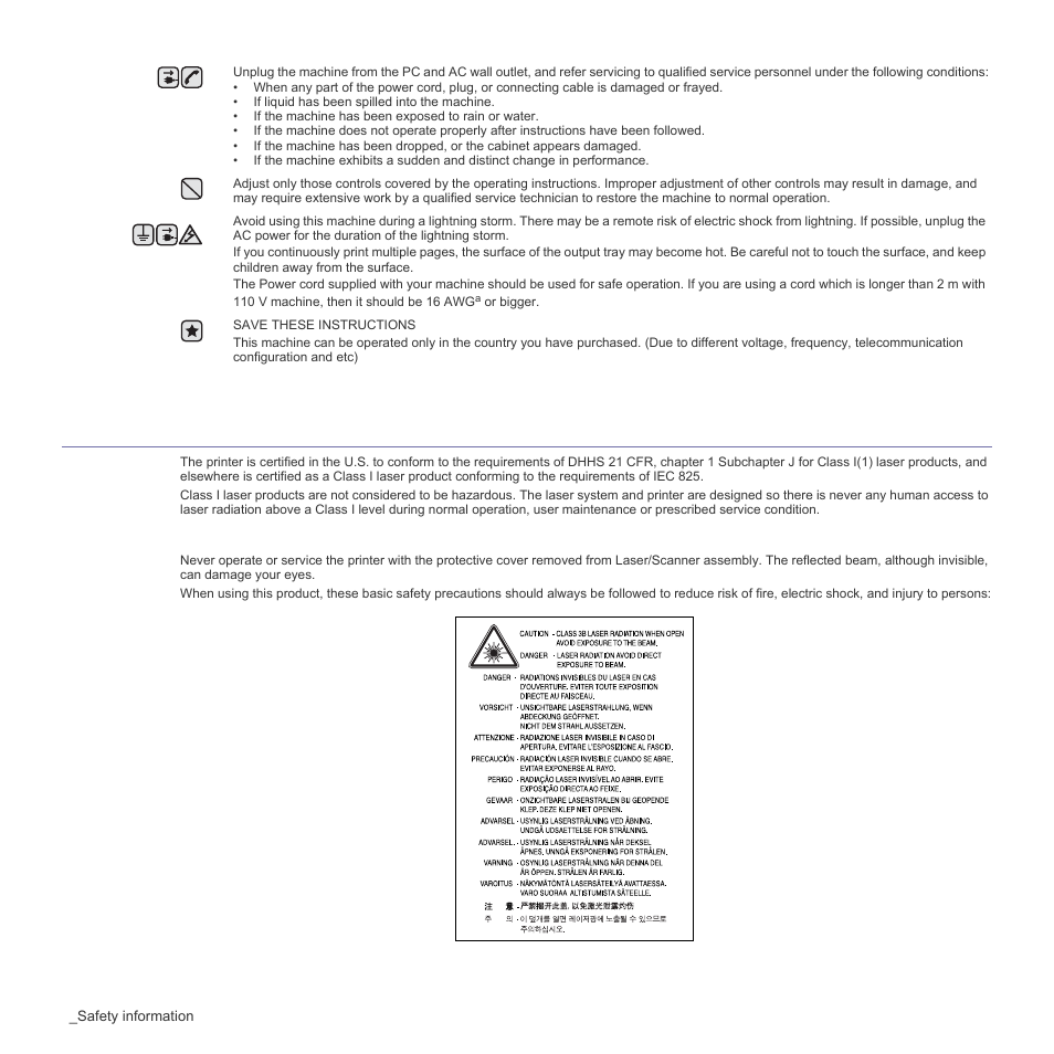 Laser safety statement | Samsung ML-1640 Series User Manual | Page 6 / 83