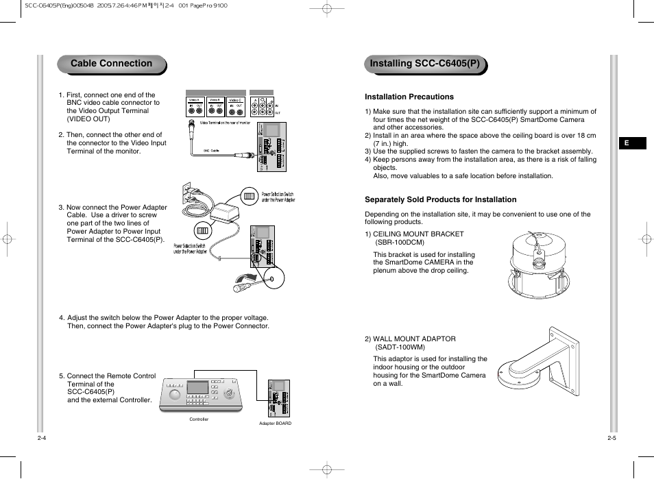 Installing scc-c6405(p), Cable connection | Samsung AB68-00504B User Manual | Page 11 / 31