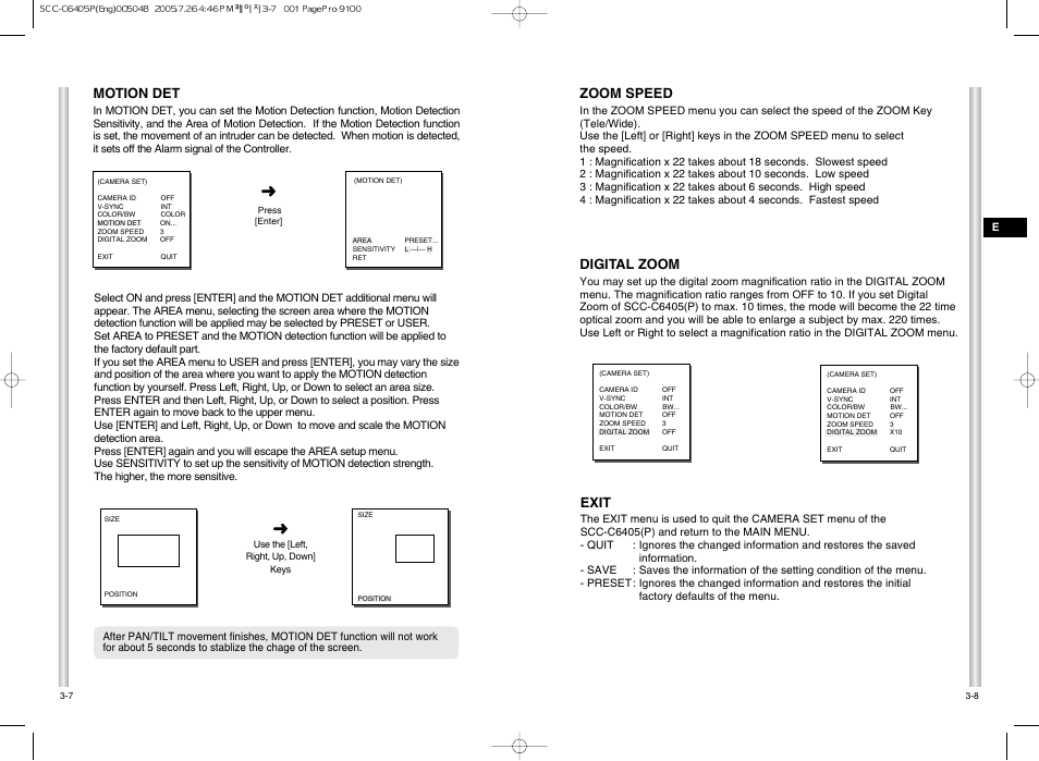 Exit, Digital zoom, Zoom speed | Motion det | Samsung AB68-00504B User Manual | Page 17 / 31