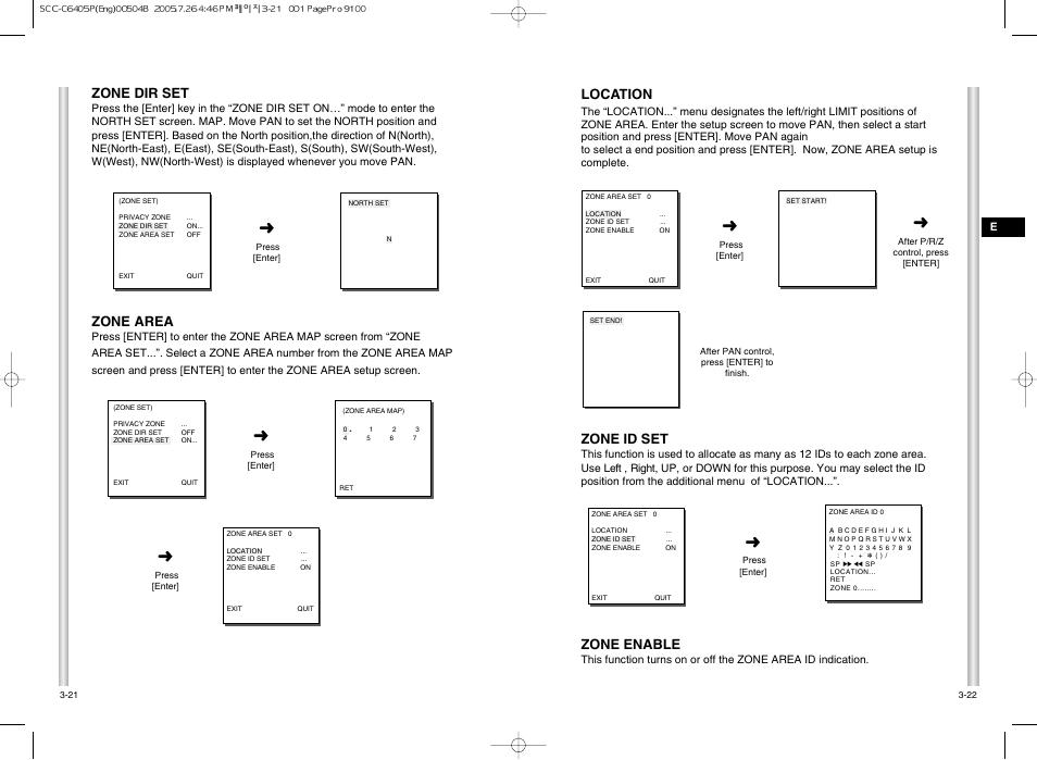 Location, Zone id set, Zone enable | Zone dir set, Zone area | Samsung AB68-00504B User Manual | Page 24 / 31