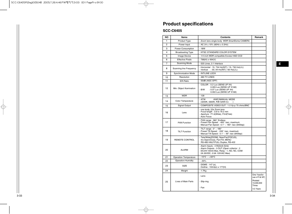 Product specifications, Scc-c6405 | Samsung AB68-00504B User Manual | Page 30 / 31