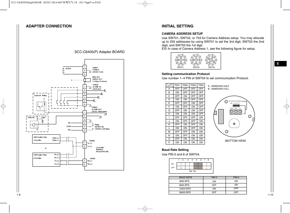 Initial setting, Adapter connection, Scc-c6405(p) adapter board | Samsung AB68-00504B User Manual | Page 8 / 31