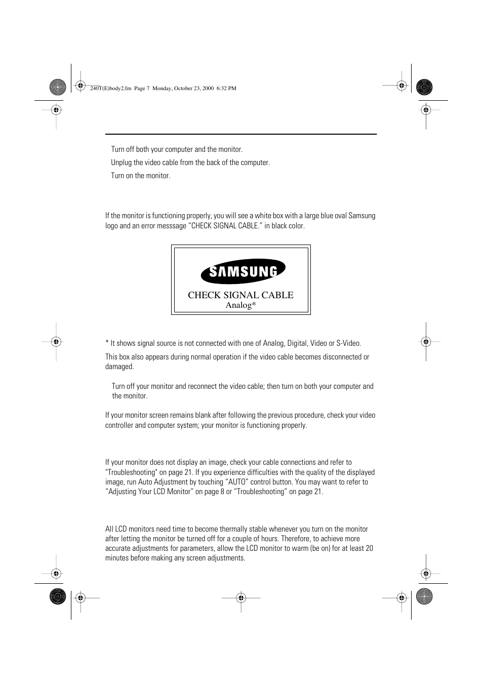 Setting up your lcd monitor | Samsung 210T User Manual | Page 9 / 32