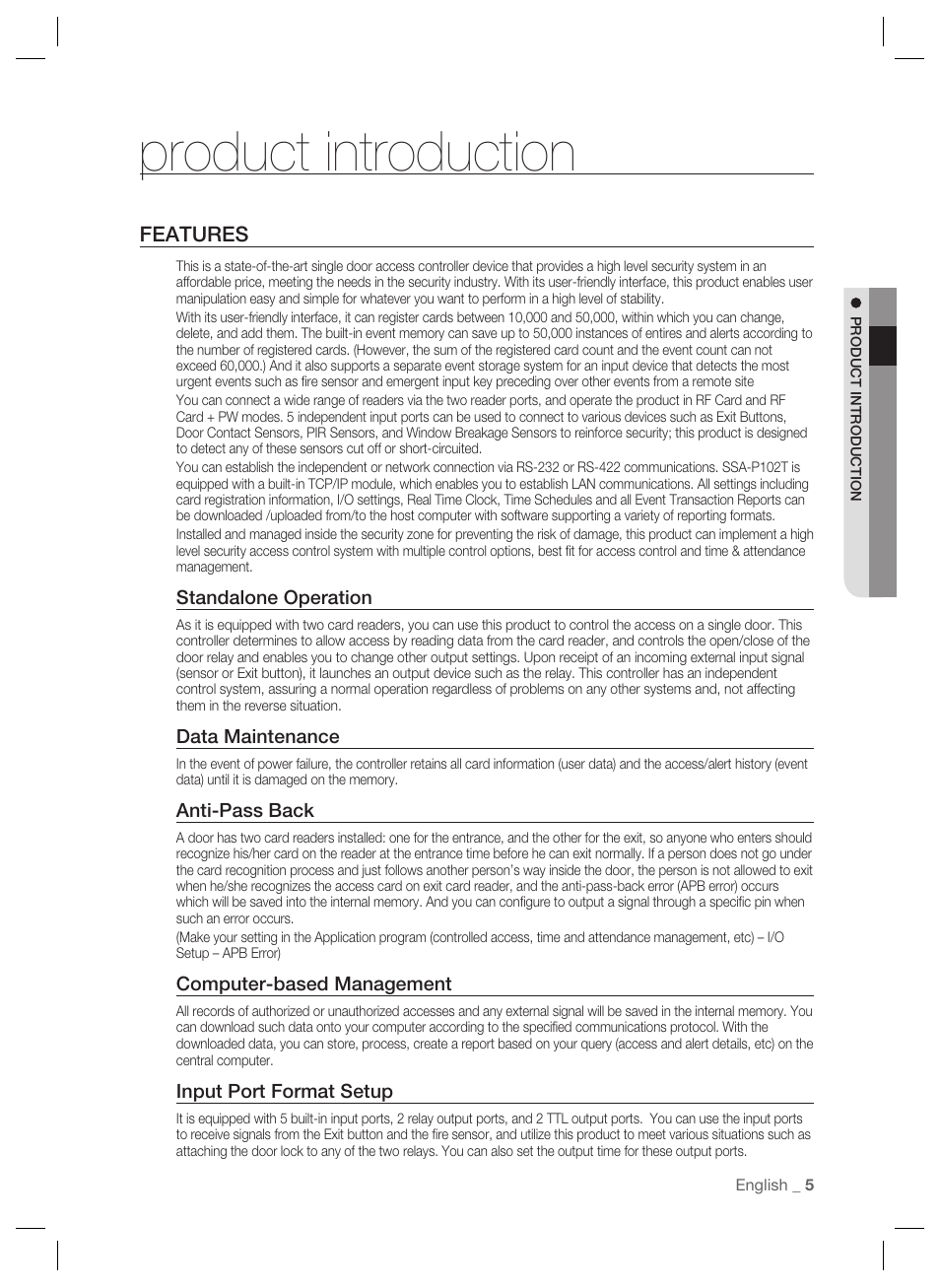 Product introduction | Samsung SSA-P102T User Manual | Page 5 / 24