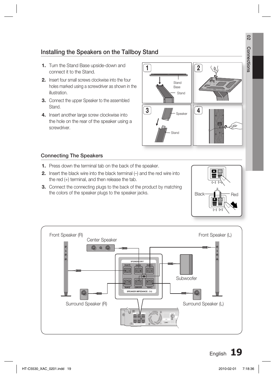 Installing the speakers on the tallboy stand | Samsung AH68-02256G User Manual | Page 19 / 68