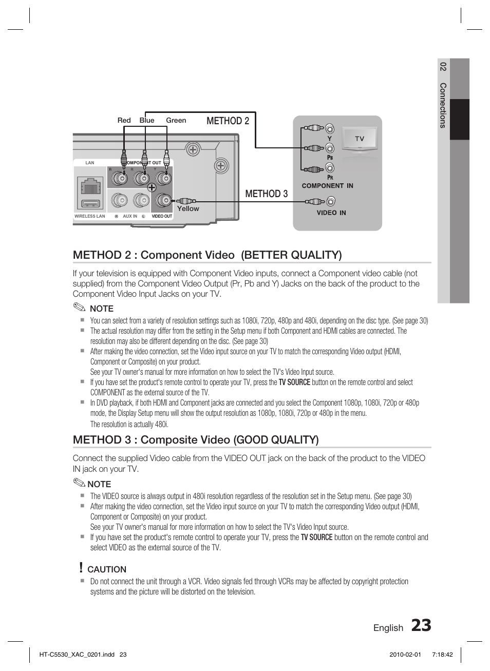 Method 2 : component video (better quality), Method 3 : composite video (good quality) | Samsung AH68-02256G User Manual | Page 23 / 68
