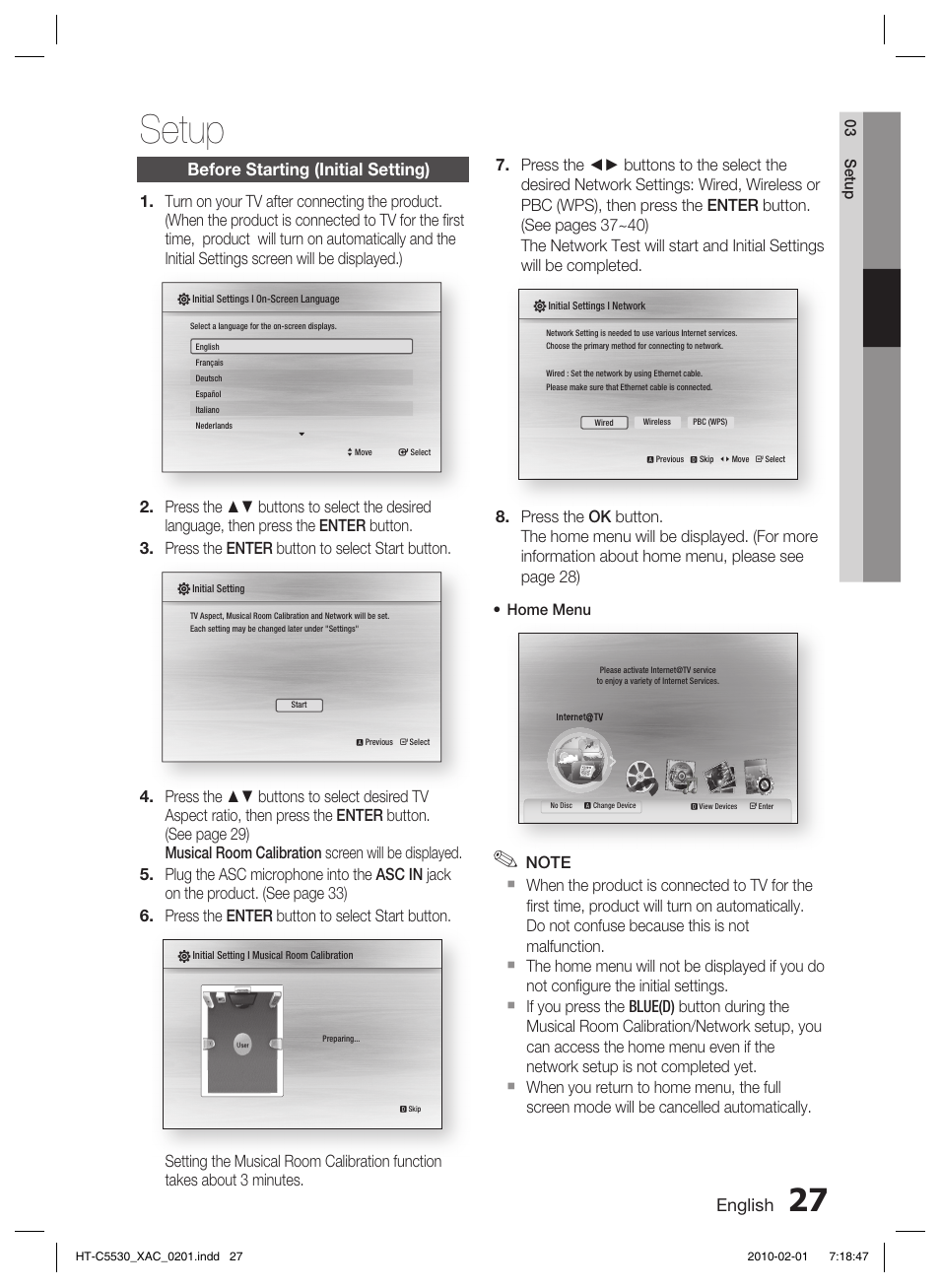 Setup, Before starting (initial setting), English | Samsung AH68-02256G User Manual | Page 27 / 68