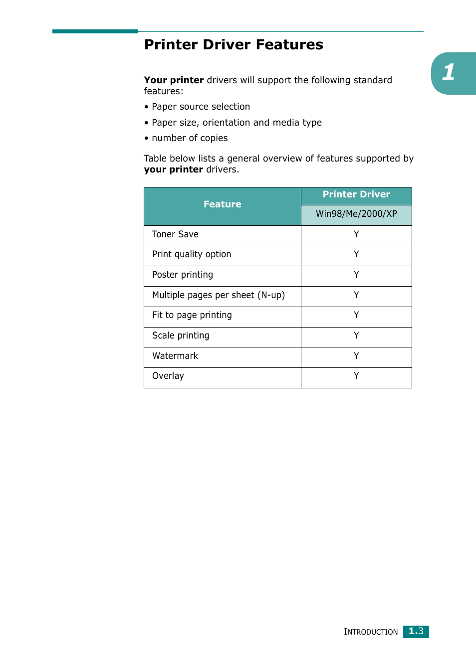 Printer driver features | Samsung ML-1610 User Manual | Page 14 / 108