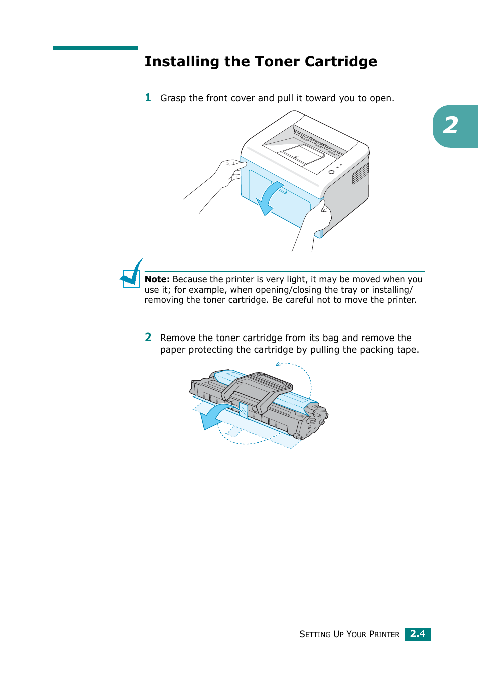 Installing the toner cartridge | Samsung ML-1610 User Manual | Page 22 / 108