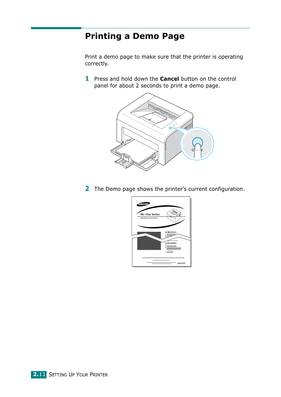 Printing a demo page | Samsung ML-1610 User Manual | Page 29 / 108