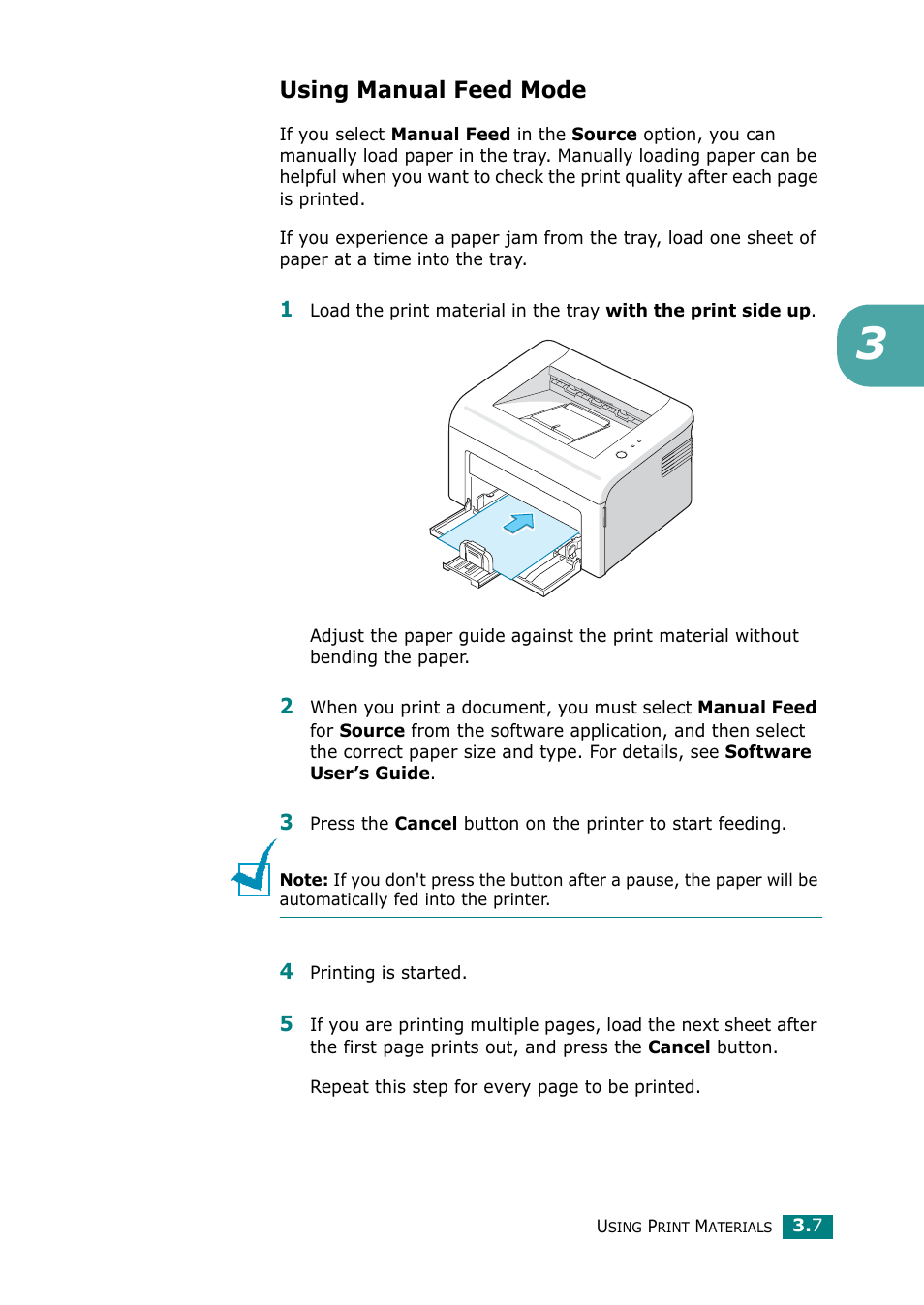 Using manual feed mode, Using manual feed mode” on | Samsung ML-1610 User Manual | Page 38 / 108