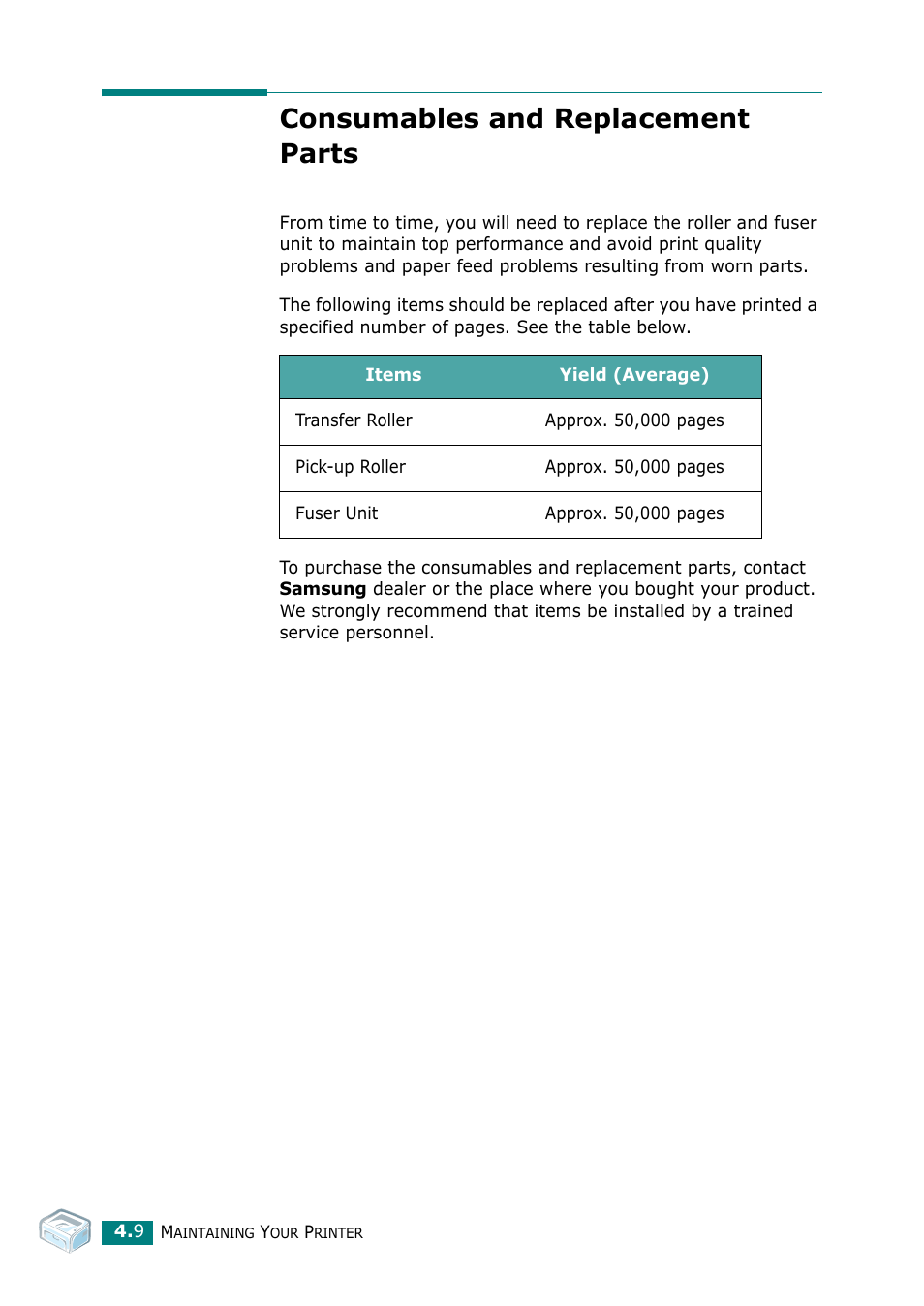 Consumables and replacement parts | Samsung ML-1610 User Manual | Page 51 / 108