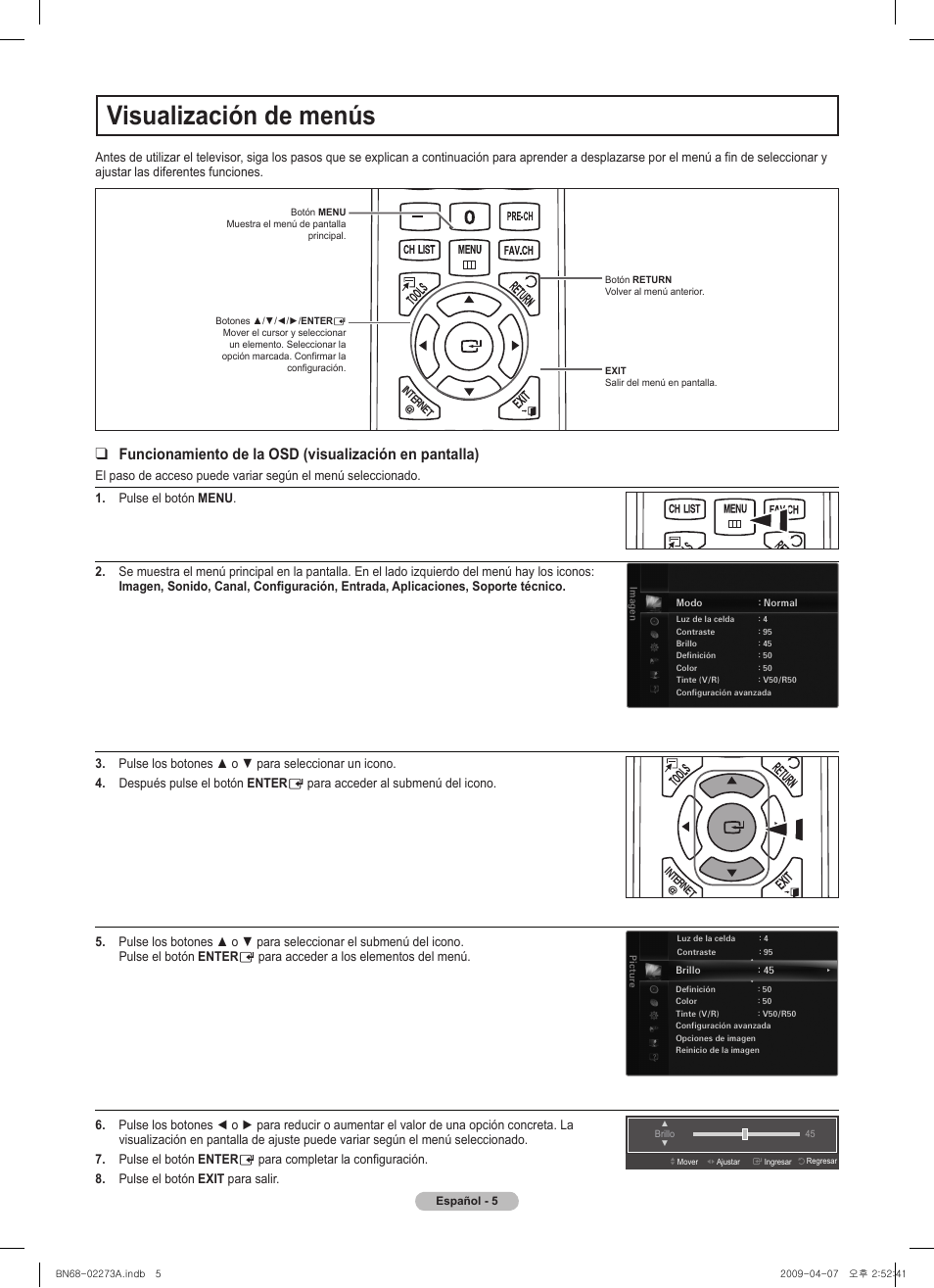 Visualización de menús | Samsung BN68-02135A User Manual | Page 13 / 28