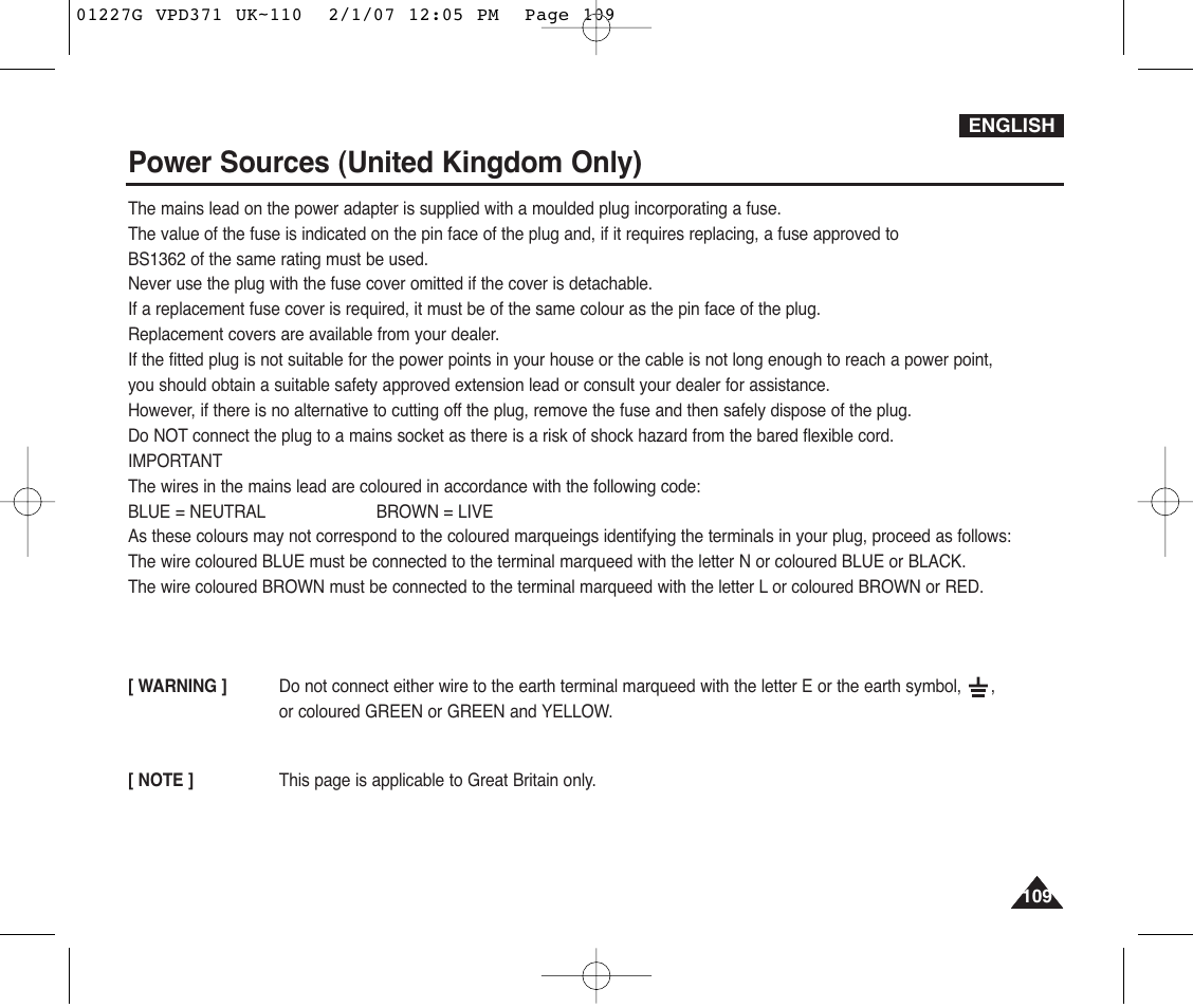 Power sources (united kingdom only) | Samsung D372WH(i) User Manual | Page 109 / 114