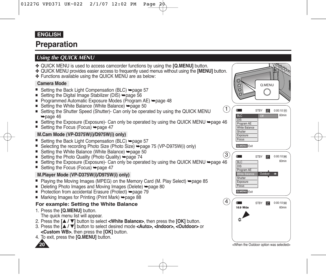 Using the quick menu, Preparation | Samsung D372WH(i) User Manual | Page 20 / 114