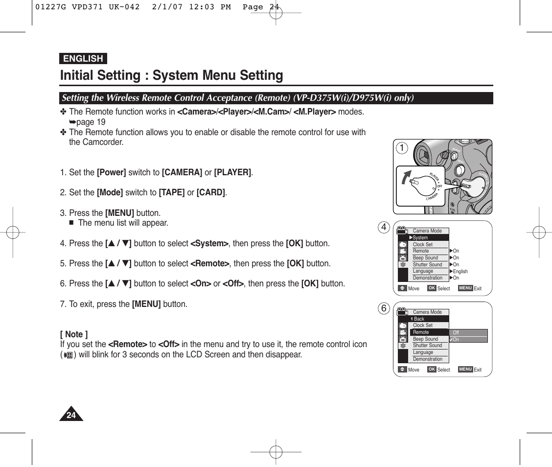 Initial setting : system menu setting | Samsung D372WH(i) User Manual | Page 24 / 114