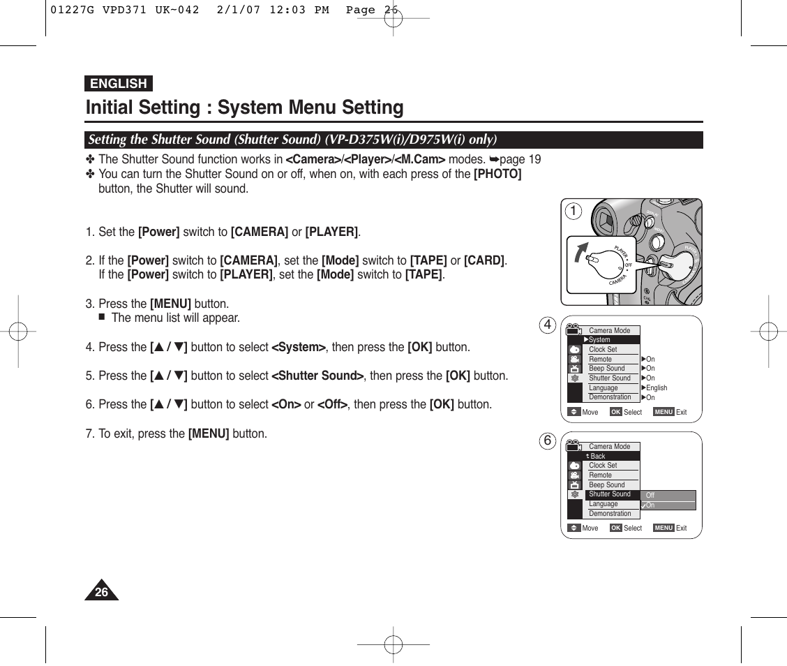 Initial setting : system menu setting | Samsung D372WH(i) User Manual | Page 26 / 114