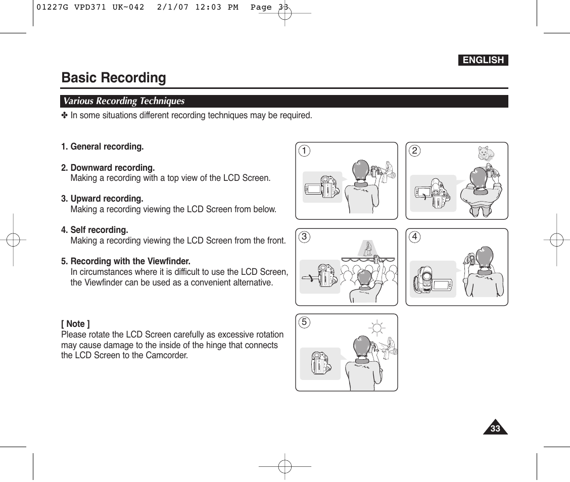 Various recording techniques, Basic recording | Samsung D372WH(i) User Manual | Page 33 / 114