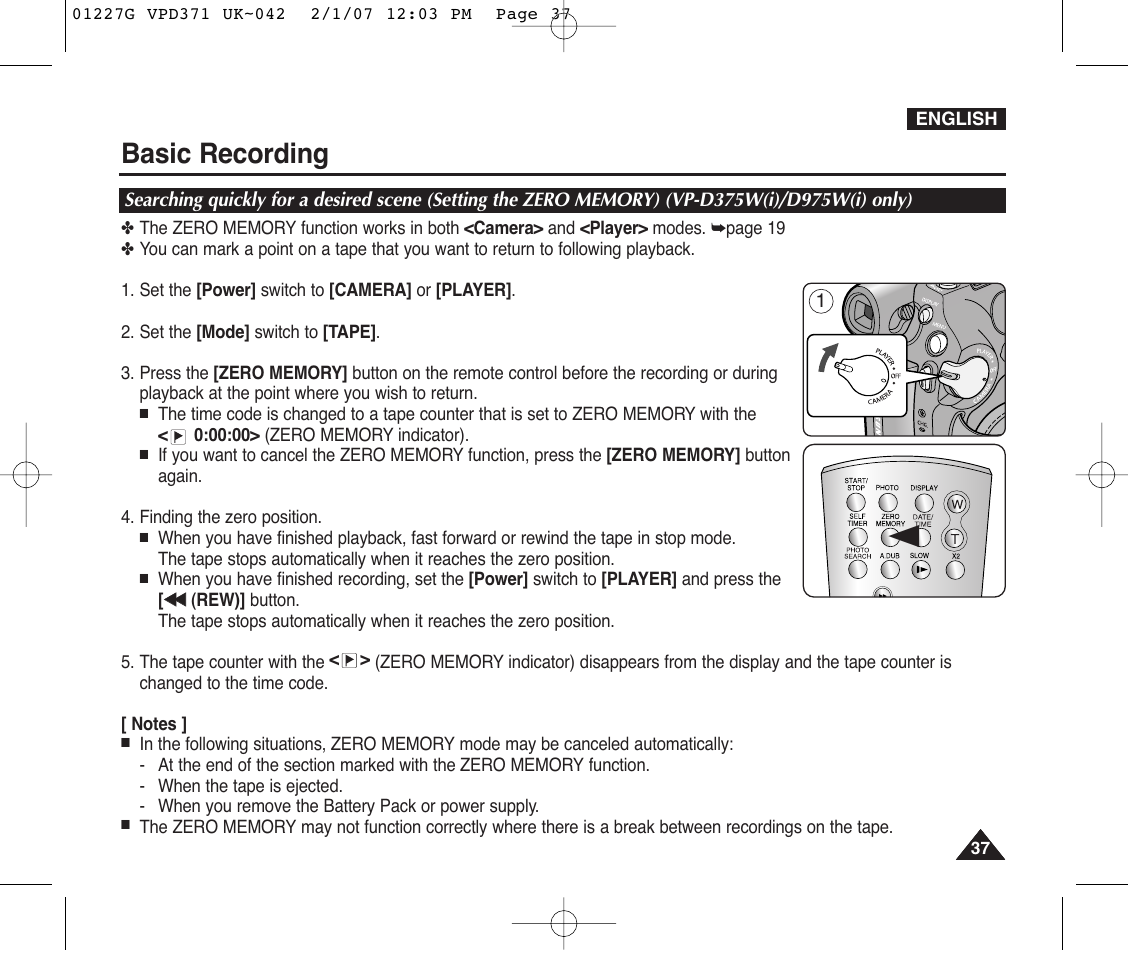 Basic recording | Samsung D372WH(i) User Manual | Page 37 / 114