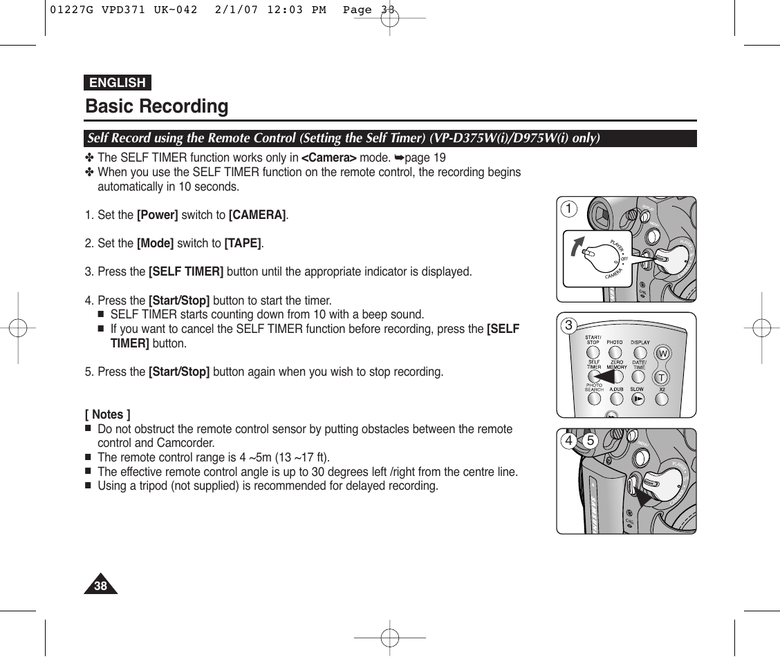 Basic recording | Samsung D372WH(i) User Manual | Page 38 / 114