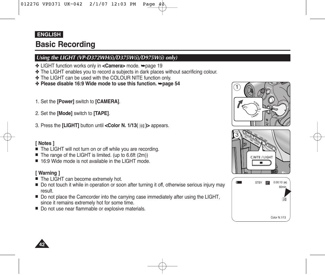 Basic recording | Samsung D372WH(i) User Manual | Page 42 / 114