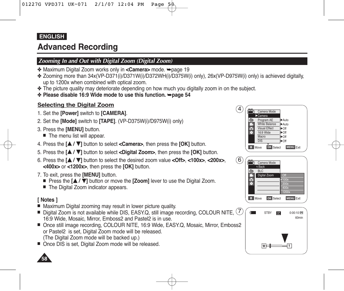 Advanced recording | Samsung D372WH(i) User Manual | Page 58 / 114