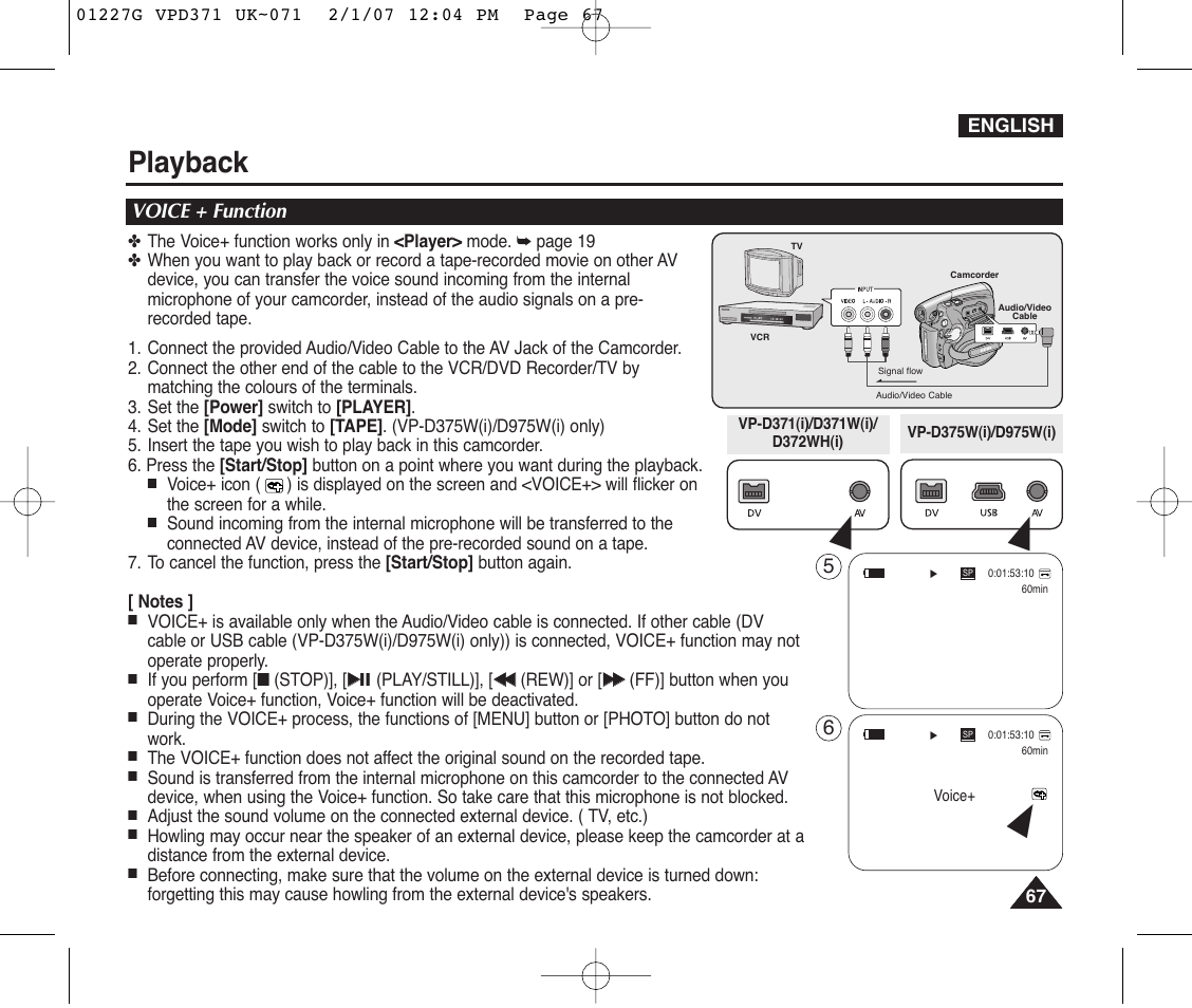 Voice + function, Playback | Samsung D372WH(i) User Manual | Page 67 / 114