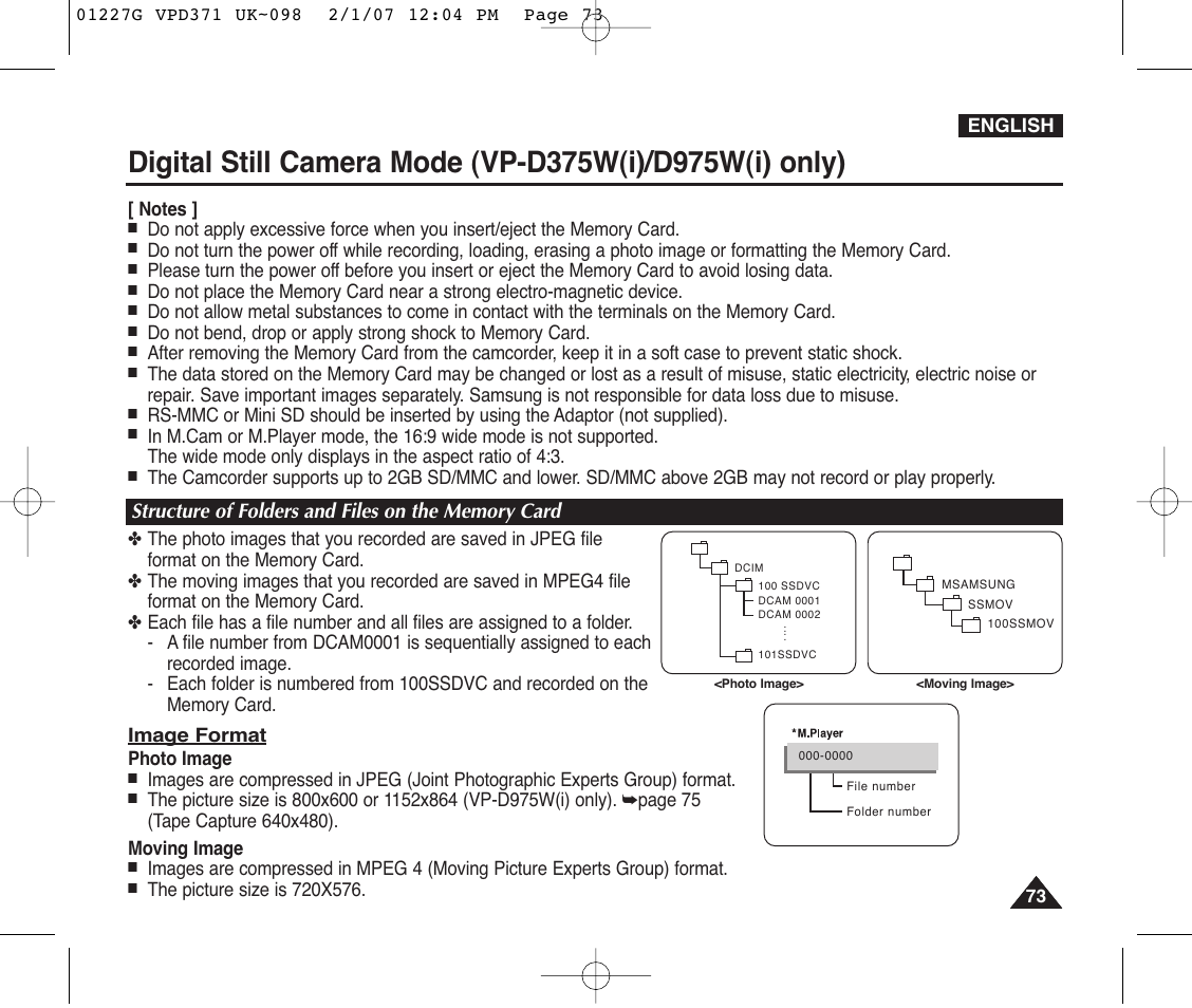 Structure of folders and files on the memory card | Samsung D372WH(i) User Manual | Page 73 / 114