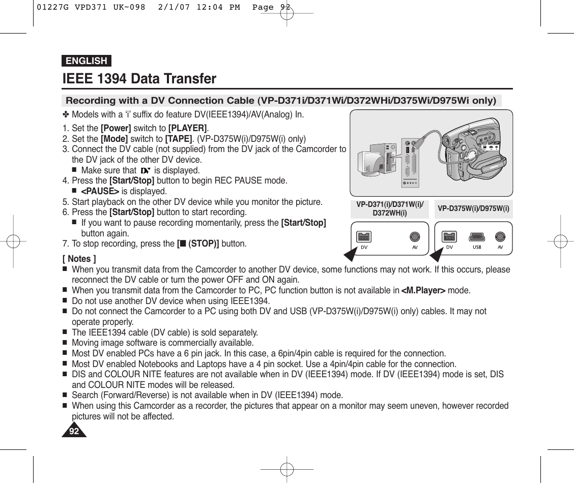 Ieee 1394 data transfer | Samsung D372WH(i) User Manual | Page 92 / 114