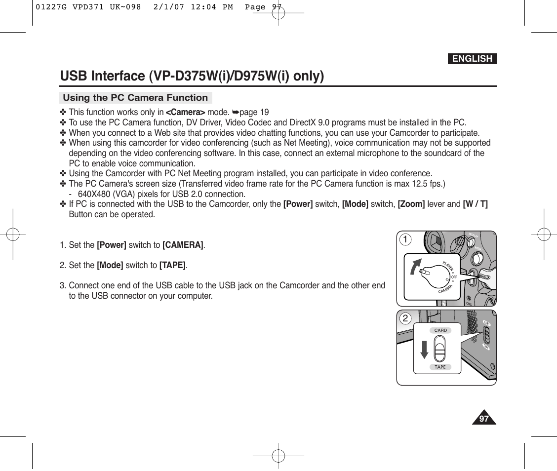 Using the pc camera function | Samsung D372WH(i) User Manual | Page 97 / 114